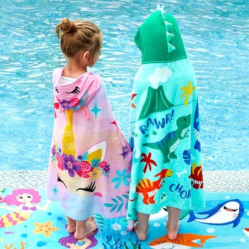 Joiedomi Dinosaur Hooded Towels for Kids Soft 100% Cotton Kids Beach Towel 30" x 50" for 3-10 Years Boy Girl Beach Hooded Poncho Absorbent Pool Toddler Swim Bath Wrap 7