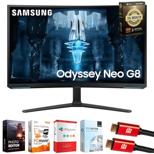 Samsung 32" Odyssey Neo G8 4K UHD 240Hz, Curved Gaming Monitor Bundle with Tech Smart USA Elite Suite 18, 2X 4K HDMI Cable & Deco Gear CPS Exclusive 26 Month Protection Pack (BEACH-CPS-26M1000)