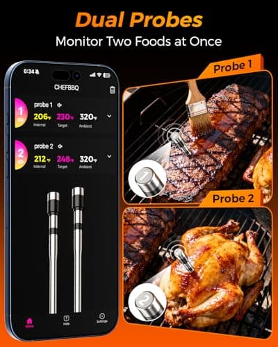Alfolive 2025 AI Wireless Meat Thermometer, Smart Bluetooth Meat Thermometer Digital, ±0.5°F High Accuracy, Grill Temperature Probe for BBQ, Grilling, Smoker, Oven, Cooking, Air Fryer, 2 Probes 7