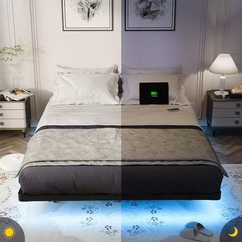 OLEVS Floating Bed Frame Queen Size with Smart LED Lights and Charging Station - Modern Metal Platform Bed, Easy Assembly No Box Spring Needed 8