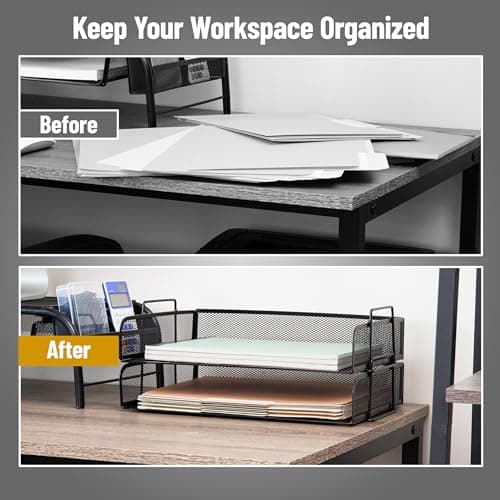 Mind Reader Stackable Paper Tray, Desktop Organizer, File Storage, Office, Metal Mesh, 2 Pcs., Black 5