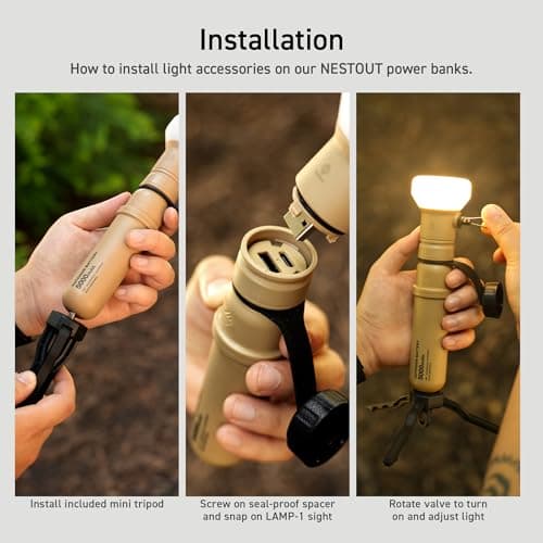 ELECOM NESTOUT Outdoor Camping LED Panel Flashlight w/ Mini Tripod, Dimmable USB Powered LED Light, IP44 Water Dust Resistant, 30-1000 Lumen, Portable Lantern for NESTOUT Power Bank, Beige (Flash-1) 10