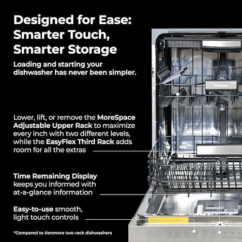 Kenmore 22-14605 24" Built-In Dishwasher - UltraWash Plus, TurboDry, SmartWash & EasyFlex Third Rack - 15 Place Settings - 45 DBA - ENERGY STAR Certified - 24" - Fingerprint Resistant Stainless Steel 5