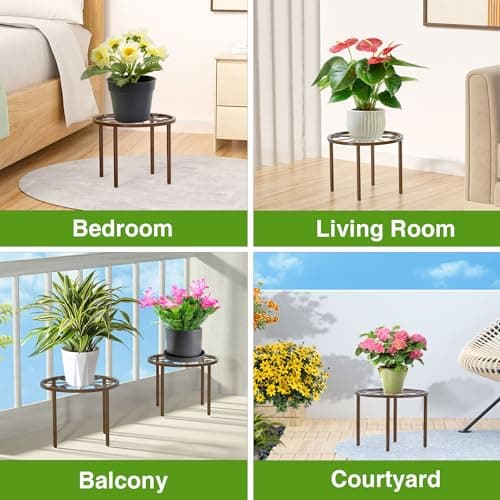 bussdis 1 PCS Plant Stand,-Heavy Duty Metal Stand Decorates Plants, Anti-Rust Flower Pot Stand, Round Plant Rack for Room Indoor and Outdoor Courtyard,Gardens, Brown. 5