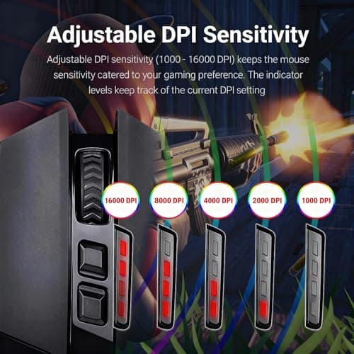 Redragon M801 Wireless Gaming Mouse, RGB Gaming Mouse with MMO 9 Programmable Macro Editing Buttons, UP 16000 Adjustable DPI, Rapid Fire Button for Game, Windows,PC - Wireless, Black 6