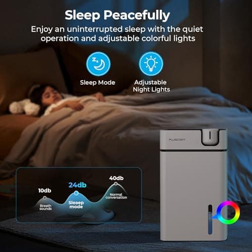 Dehumidifiers for Home, PLUSCENT 1000 Sq.ft Quiet Dehumidifier with Drain Hose for Basement Bedroom Bathroom RV Closet, with 88 OZ Water Tank, Auto Defrost, Auto Shut Off, Sleep Mode, 7 Colors LED 5