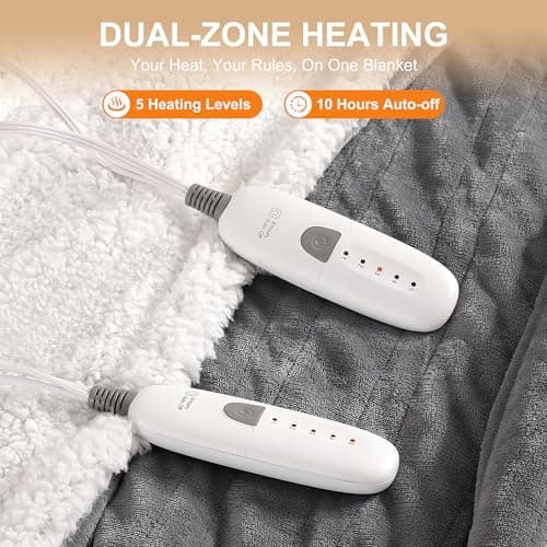 Heated Blanket King Size Electric Blanket 100''X90'' - Fast Heating Blanket Ultra Soft Sherpa, Dual Controllers with 5 Heat Levels & 10 Hrs Timer, Machine Washable Queen Heated Blanket(Gray) 4