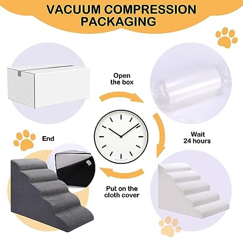 CiWiVOKi Dog Stairs for Bed, 5-Step Dog Steps for Couch and High Bed, Non-Slip Pet Stairs, 24" High Sofa Foam Ramp - Best for Small Pets, Older Cats with Joint Pain 8