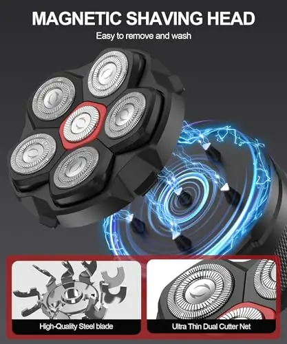 Head Shavers for Bald Men, 10000 RPM High-Speed 6D Magnetic Razor, IPX8 Waterproof Wet/Dry Shaving, Hypoallergenic Blades, LED Display & Storage Case 5