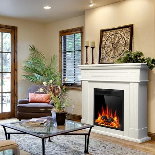 43” Electric Fireplace Mantel Freestanding Electric Fireplace, Remote Control, Adjustable Led Flame, 750W/1500w Cream 7