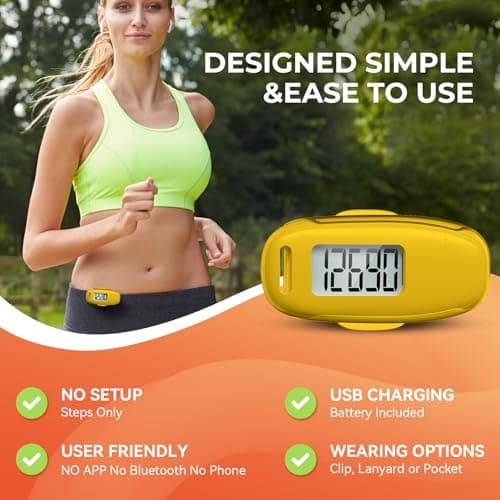 3D Pedometer for Walking, Simple Walking Step Counter with Removable Clip and Strap, USB Rechargeable Step Tracker with Backlight, Accurate Step Counter for Men Women Kids Seniors 3