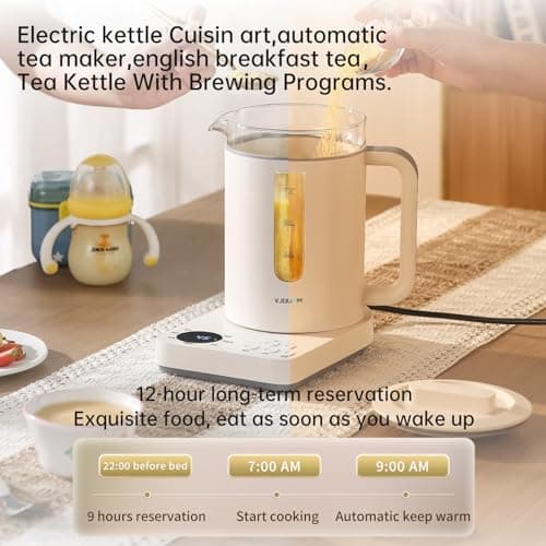 VJQUMM 1000W Electric Kettle 1.2L Capacity Health pot, temperature control Glass pot for loose tea steeper, Hand-brew coffee, Fast Water Heating, hot drink making, Daily home tea brewing 9