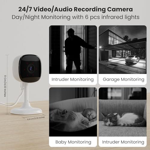 AMOROM 2 Pack 1080P Indoor Wired Security Cameras, Home Indoor Cameras for Dog/Cat/Pet/Nanny/Baby/Elderly, Motion Detection, Night Vision, Smoke Siren, 24/7 Recordings, 2.4GHz Wi-Fi 7
