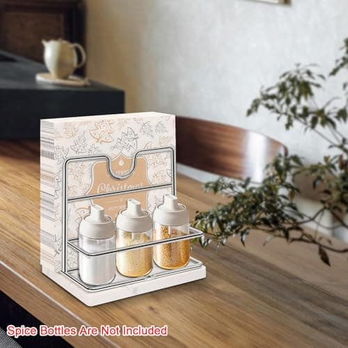 Livabber Napkin Holder, Metal Napkin Storage with Salt and Pepper Shakers Caddy Modern Napkin Dispenser for Table Kitchen Countertop, Not Including Salt and Pepper Shakers (Middle Marble, Chrome) 6