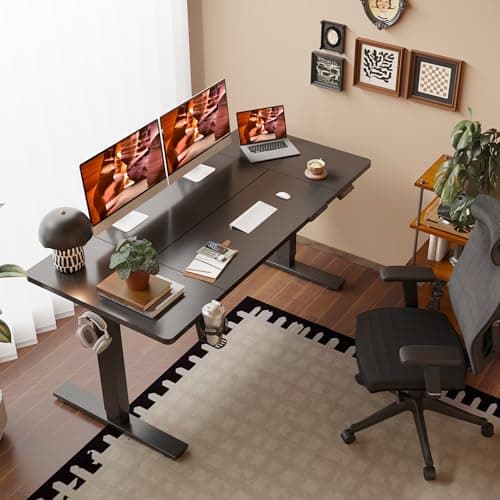 FitStand Standing Desk, Large 71x31 Inches Adjustable Stand Up Desk with Cable Management, Home Office Computer Desk with Memory Preset& Cup Holder, Black 2