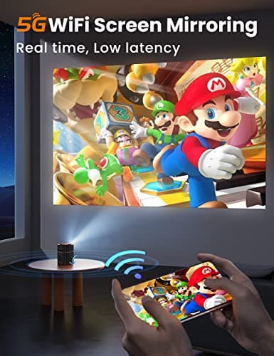 FATORK Mini Projector with 5G WiFi,1080P HD Small Projector Short Throw with Tripod, Outdoor Projector for Phone, Rechargeable Portable Projector, Compatible with iOS/Android/TV Stick/HDMI/USB 2.0 6