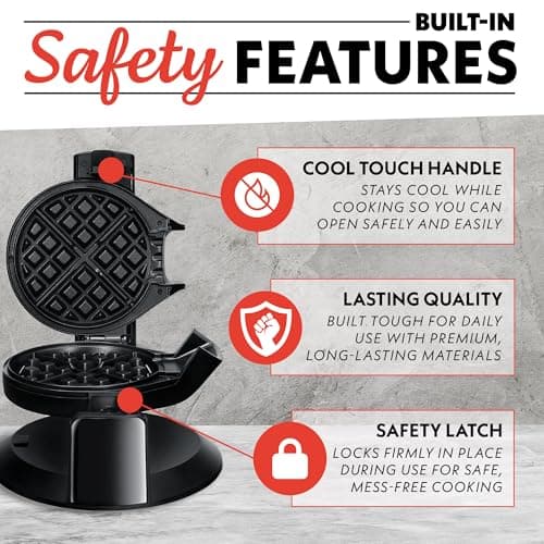 Gourmia Dual Pour Waffle Maker – Belgian Waffle Maker with Mess Free Spout, Nonstick Plates, Compact Upright Storage, 800W, Black 7