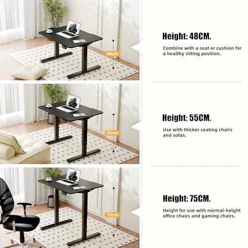 ERGOMAKER Low Height Adjustable Desk with Lockable Wheels, Lifts 18.9"-29.5", 31.5" x 23.6" Electric Small Standing Desk with Splice Board for Home Office & Short People(Black Frame, Black Desktop) 6