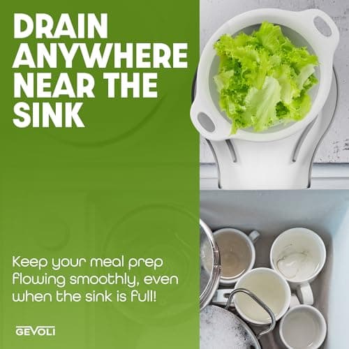 Gevoli Collapsible Colanders (3 Pack Set) Food Strainers with Over-Sink Water Draining Base for Pasta Fruits and Vegetables (Patent Pending) White (3 Sizes, 3QT, 4QT and 5 Quart) 5