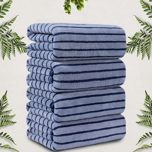 4 Piece Oversized Bath Towels Set, Super Soft Large Bath Sheet Lightweight Highly Absorbent Quick Dry, 100% Microfiber Big Towels for Bathroom Gym Hotel & Spa | 35" x 70" Two-Tone Color, Navy Blue