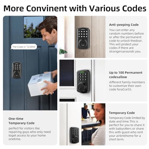 Deadbolt Smart Lock for Front Door, Relihom Keyless Entry Door Lock, Bulit-in Wi-Fi with App Remote Control, No Bridge Required, IP65 Waterproof 5