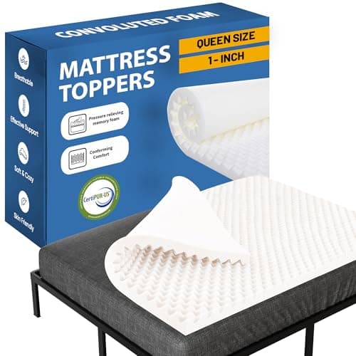 Greaton, 1-Inch Convoluted High Density Foam Mattress Topper, CertiPUR-US Certified for Superior Comfort and Support, Queen, White