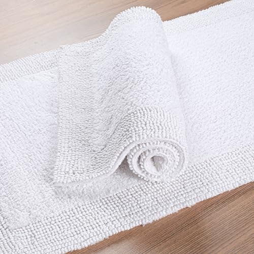 Bedding Craft Cotton Bathroom Mat Set, Reversible Water Absorbent Bath Mat Rug, Machine Washable, 2 Pieces (17x24 + 21x34)
