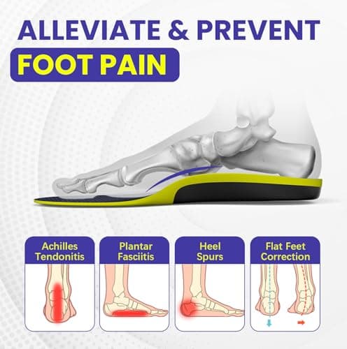 Work Orthotic Insoles for Plantar Fasciitis - Welnove Superior Comfort Work Boot Insoles for Standing All Day - Anti Fatigue Medium Arch Support Shoe Inserts for Men Women Flat Feet Pain (Size L) 6