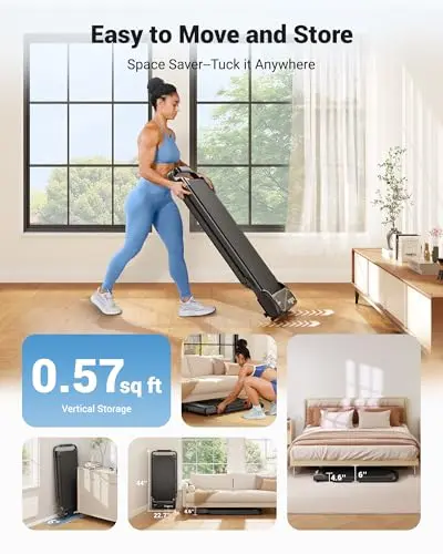 THERUN Walking Pad, 2 in 1 Foldable Treadmills for Home, 2.5HP Under Desk with Handle Bar, 16" Widened Running Belt, with Remote Control 6