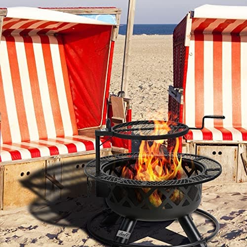 BALI OUTDOORS Fire Pit with Poker, 32 inch Outdoor Fire Pit Patio, Wood Burning Firepits for Outside with Grill 5