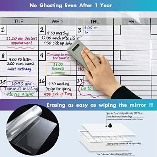 Dry Erase Monthly Extra Large White board Calendar for Wall, 25" by 38", Jumbo Laminated Erasable One Month Whiteboard Calendar, Huge Oversized Blank 30-Day Poster with Lines and Squares 6