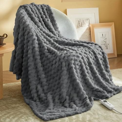 GarveeHome Heated Blanket Electric Blanket Throw Size 50 in x60 in, 6 Heating Levels & 9 Hours Auto Shut Off, Cozy Soft Fleece Fast Heating Blankets Gift, Machine Washable, Grey