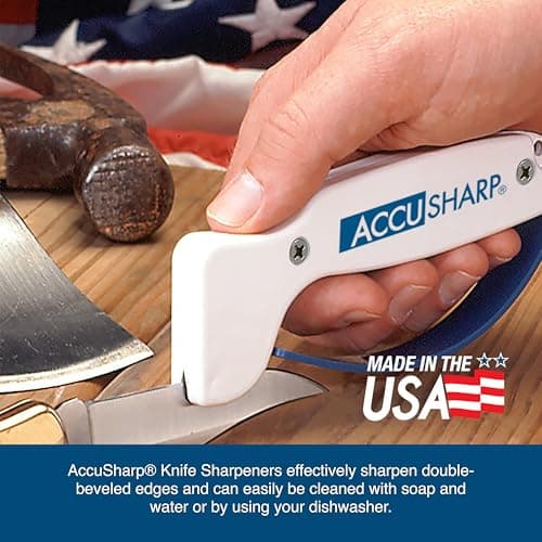 AccuSharp Knife Sharpener, Ergonomic Comfortable Handle, Compact & Easy to Use, Restore and Hone Straight & Serrated Knives, White 6
