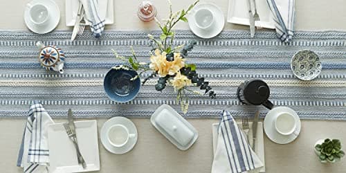 DII Farmhouse Braided Stripe Table Runner Collection, 15x72 (15x77, Fringe Included), Stonewash Blue 6
