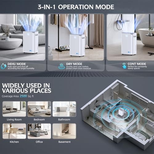 BBianLyy 2500 Sq.Ft Smart Compressor Dehumidifiers for Home, Basement Bedroom,Bathroom, 34 Pints Energy Star, Auto or Manual Drainage, with Drain Hose,Continuous Drainage, Auto Defrost, 24H Timer 5