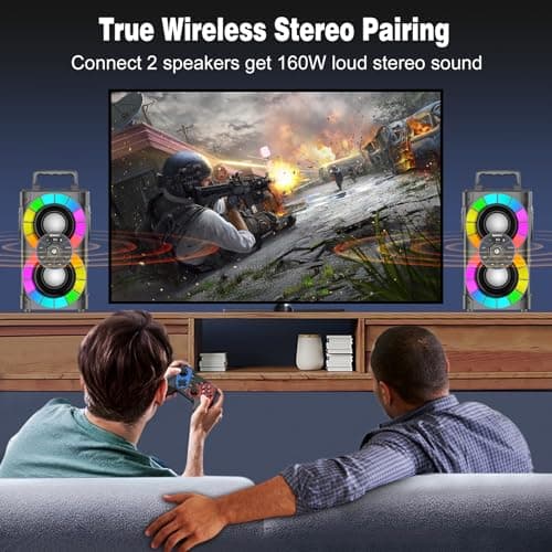 BSZHI Portable Bluetooth Speakers 80W Big Powerful Wireless Stereo Sound Boombox Outdoor Loud TWS Home Party Speaker with Subwoofer, FM Radio, LED Lights, Remote Control 7
