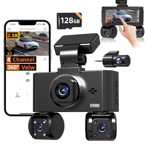 4 Channel Dash Cam Front and Rear Inside Left Right Car Dash Camera 360 View, 2.5K QHD Car Camera Supper Night Vision, 5G WiFi 3.16” IPS Touch Screen, G-Sensor,24H Parking Mode Free128G Card 256G Max