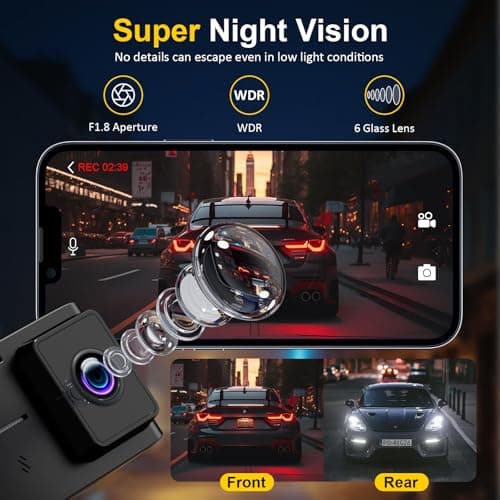 Dash Cam Front and Rear: 4K+2.5K Dual Channel Dash Cam-5GHz WiFi, GPS Dash Camera for Cars with 64GB Card, 2.0" IPS Screen, App Control,G-Sensor,Loop Recording,170°Wide Angle,Night Vision,Parking Mode 6