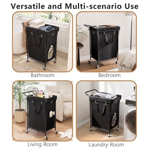 150L Laundry Basket, Laundry Hamper 2 section, Black 6