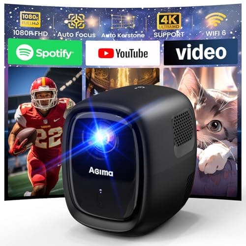 [AI Auto Focus/Built in apps] Mini Projector with WiFi 6 and Bluetooth 5.2 Auto Correction 1080P 4K Support & Android TV OS, Built in High-end speakers, Portable Projector Home Outdoor, Black