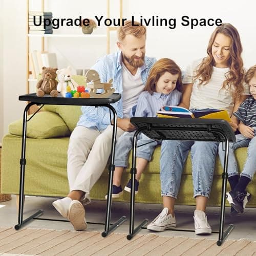 Bblife XL Adjustable Folding TV Tray Table, Larger TV Dinner HDPE Plastic Tray, for Laptop, Eating, Drawing, Snacks, etc, Black-Pro 6