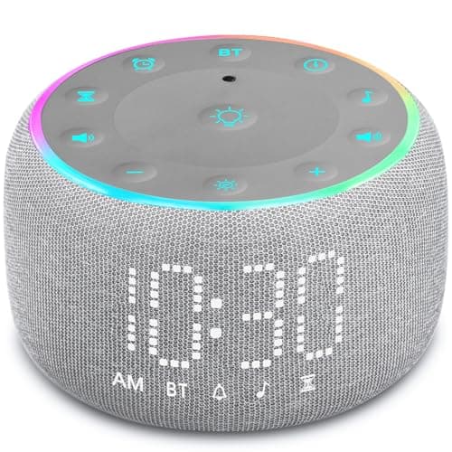 Mojikoo White Noise Machine Alarm Clock: Auto-Dimmable Clock for Bedrooms - 5W Stereo Bluetooth Speaker - Sound Machine with 24 Sleep Sounds for Adults Kids