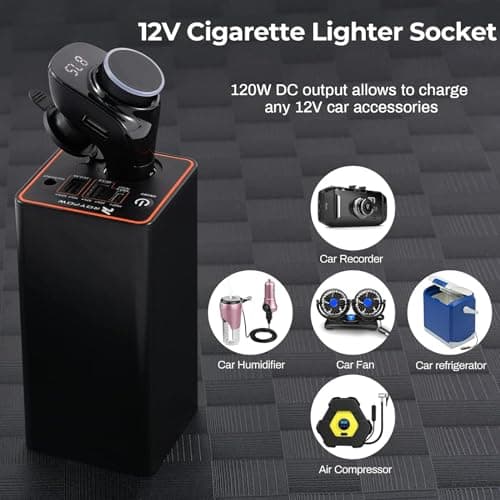 RoyPow 30W PD Portable Charger with 12V/10A Cigarette Lighter Socket, 86.58Wh USB C Laptop Power Bank, 18W QC& 12V DC External Battery Pack, Perfect for MacBook Air iPad Phone Dash Cam or Camping 5