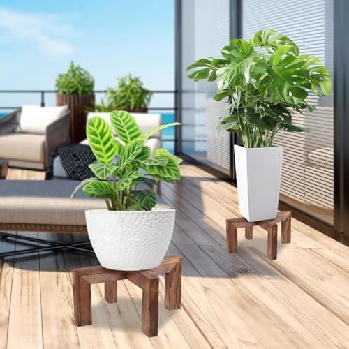 Vigordream Plant Stand, Indoor/Outdoor Wood Plant Holder, Single Flower Pot Stand, Sturdy Planter Stands, Fit 5-15 Inch Pots 7
