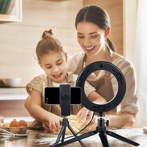 LED Ring Light 6" with Tripod Stand for Desk YouTube Video and Makeup, Mini Camera Light with Cell Phone Holder Desktop LED Lamp with 3 Light Modes & 11 Brightness Level (6 inch) 5