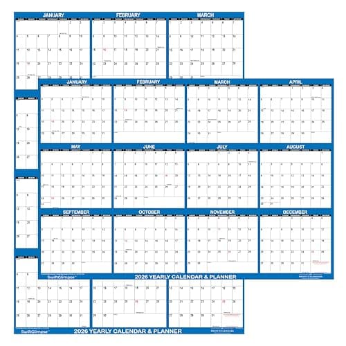 24" x 36" SwiftGlimpse 2026 Wall Calendar Erasable Large Wet & Dry Erase Laminated 12 Month Annual Yearly Wall Planner, Reversible, Horizontal/Vertical, Navy