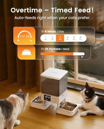 oneisall Automatic Cat Feeder for 2 Cats, 20 Cups/5L Automatic Cat Food Dispenser for Small Pets Indoor, Timed Cat Feeder for Dry Food(White) 7