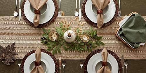 DII Farmhouse Braided Stripe Table Runner Collection, 15x72 (15x77, Fringe Included), Stone 8