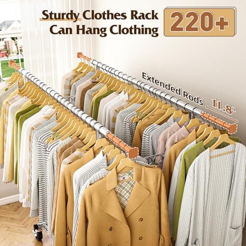 Raybee Clothes Rack Load 630LBS, Heavy Duty Clothes Rack, Rolling Clothing Racks for Hanging Clothes with Wheels, Adjustable & Commercial Garment Rack, 22" D x 75" W x 68" H 3