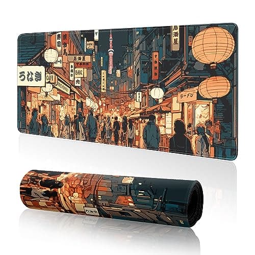 Japanese Street Gaming Mouse Pad Large,Anime Mouse Pad Gaming Mouse Mat Desk Pad,31.5 x 11.8 Desk Mat Anime Mouse Pads for Desk,Extended Keyboard Mousepad with Non-Slip Base and Stitched Edge